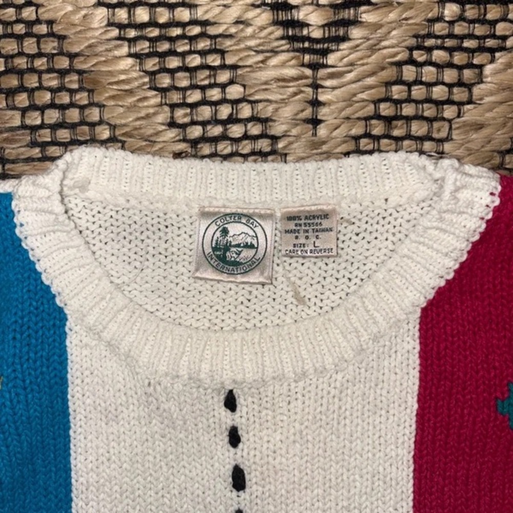 Geometric Colorblock Crewneck Sweater - White/Multi - Picture 2 of 4